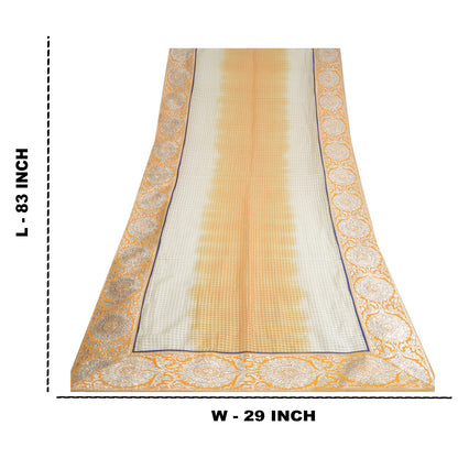 Sanskriti Vintage Dupatta Long Stole Pure Organza Silk Saffron/Cream Woven Veil