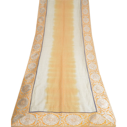 Sanskriti Vintage Dupatta Long Stole Pure Organza Silk Saffron/Cream Woven Veil