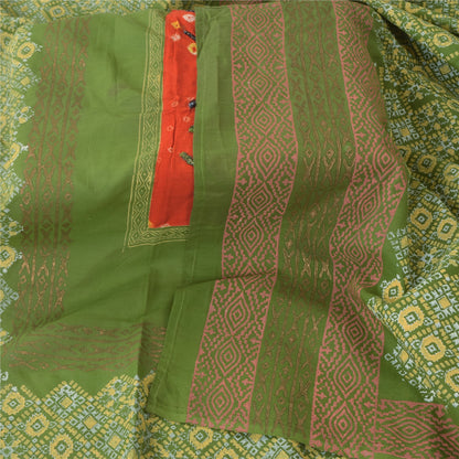 Sanskriti Vintage Green Dupatta Long Stole Pure Cotton Hand Embroidery Wrap Veil
