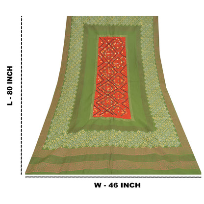 Sanskriti Vintage Green Dupatta Long Stole Pure Cotton Hand Embroidery Wrap Veil