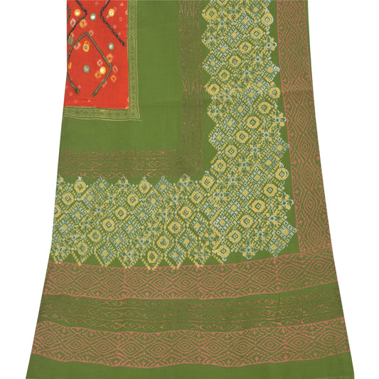 Sanskriti Vintage Green Dupatta Long Stole Pure Cotton Hand Embroidery Wrap Veil