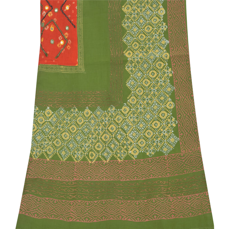 Sanskriti Vintage Green Dupatta Long Stole Pure Cotton Hand Embroidery Wrap Veil