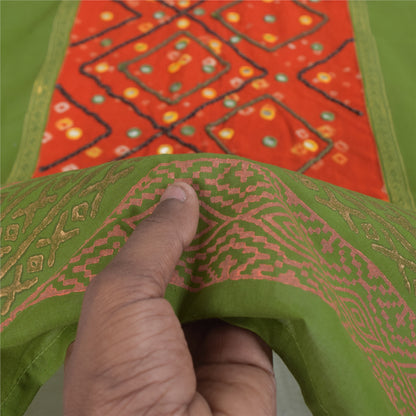 Sanskriti Vintage Green Dupatta Long Stole Pure Cotton Hand Embroidery Wrap Veil