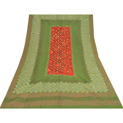 Sanskriti Vintage Green Dupatta Long Stole Pure Cotton Hand Embroidery Wrap Veil