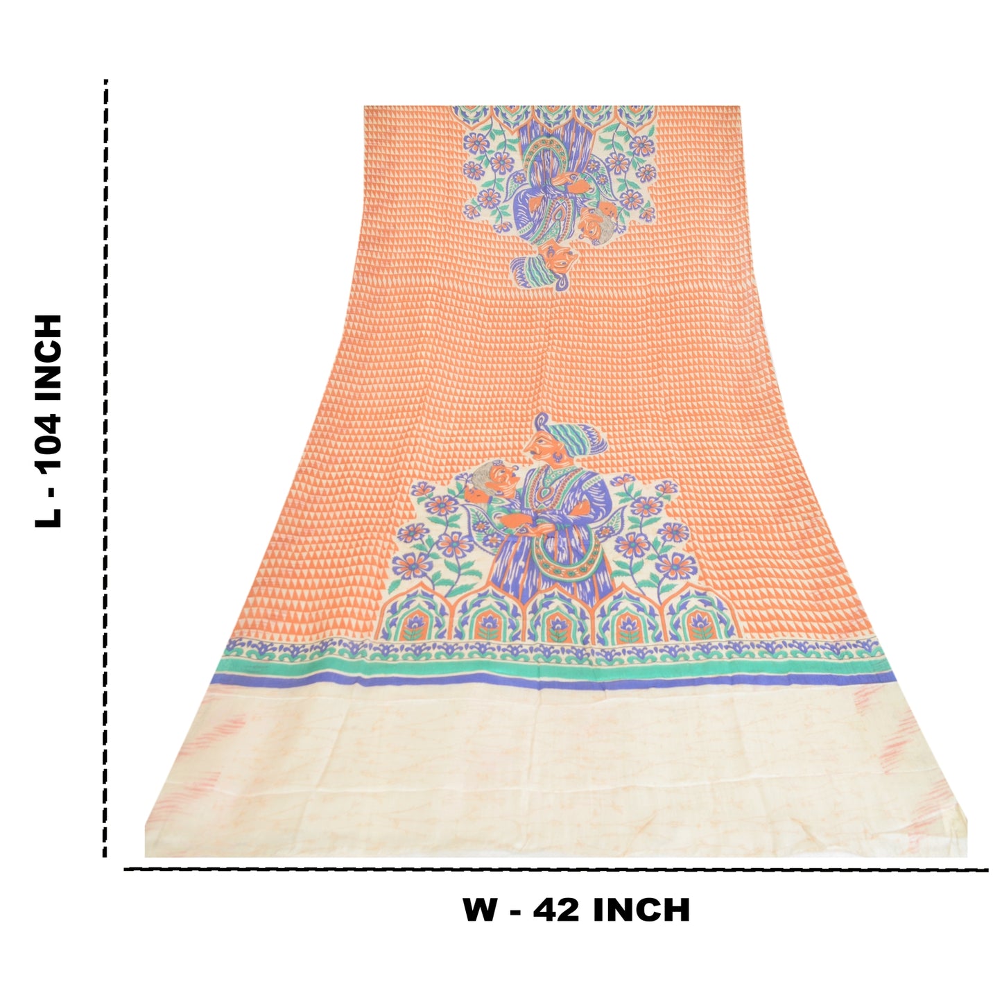Sanskriti Vintage Cream Dupatta Long Stole Pure Tussar Silk Human Printed Veil