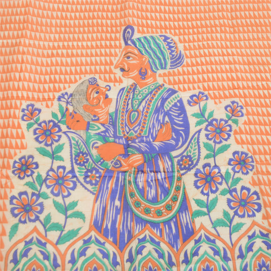 Sanskriti Vintage Cream Dupatta Long Stole Pure Tussar Silk Human Printed Veil