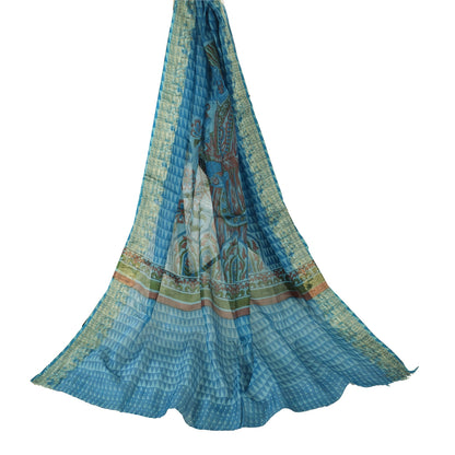 New 100% Pure Tassar Silk Long Stole Dupatta Scarves Printed With Weaving Border