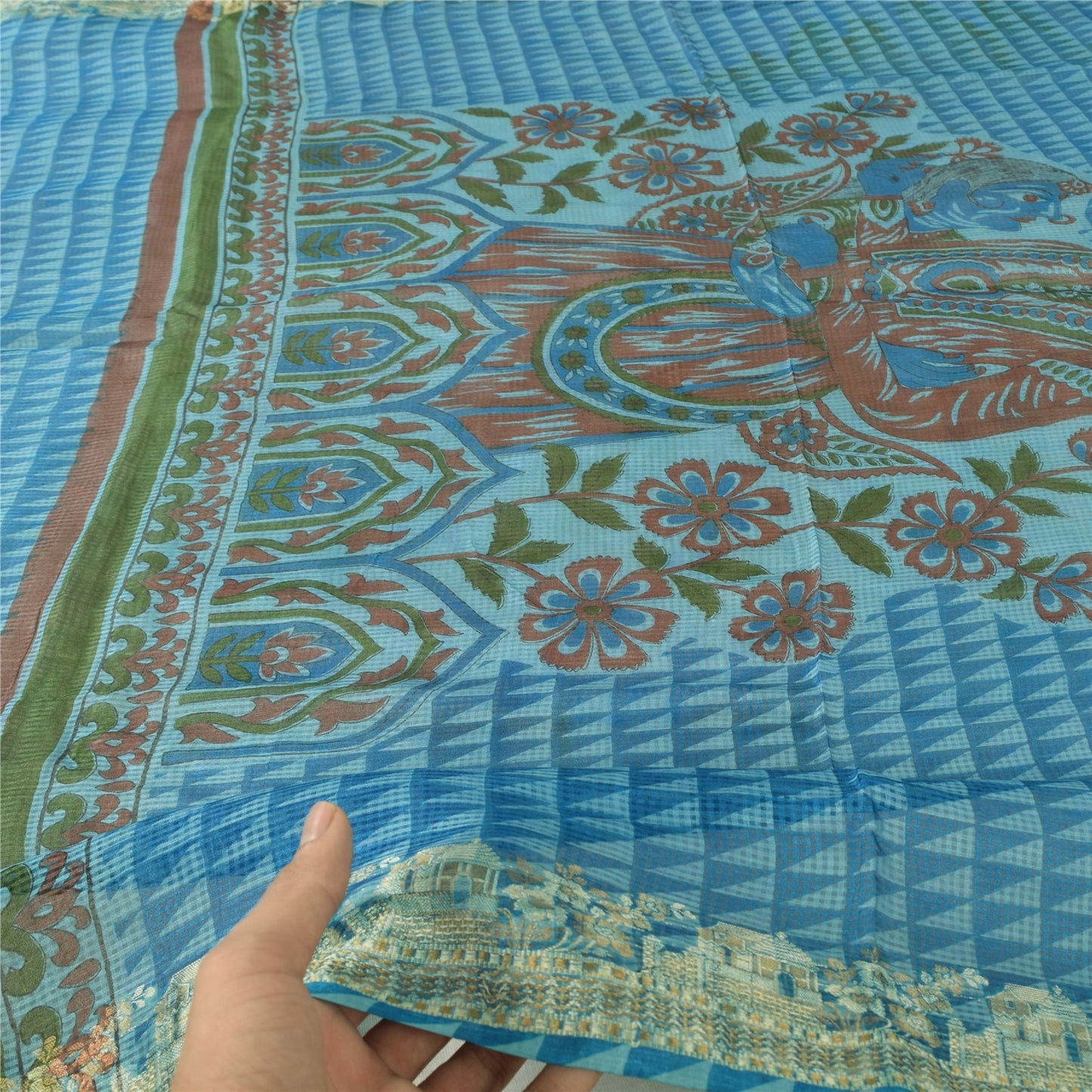 New 100% Pure Tassar Silk Long Stole Dupatta Scarves Printed With Weaving Border