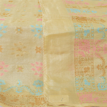 Sanskriti Vintage Cream Dupatta Long Stole Pure Silk Hand Woven Wrap Hijab/Veil