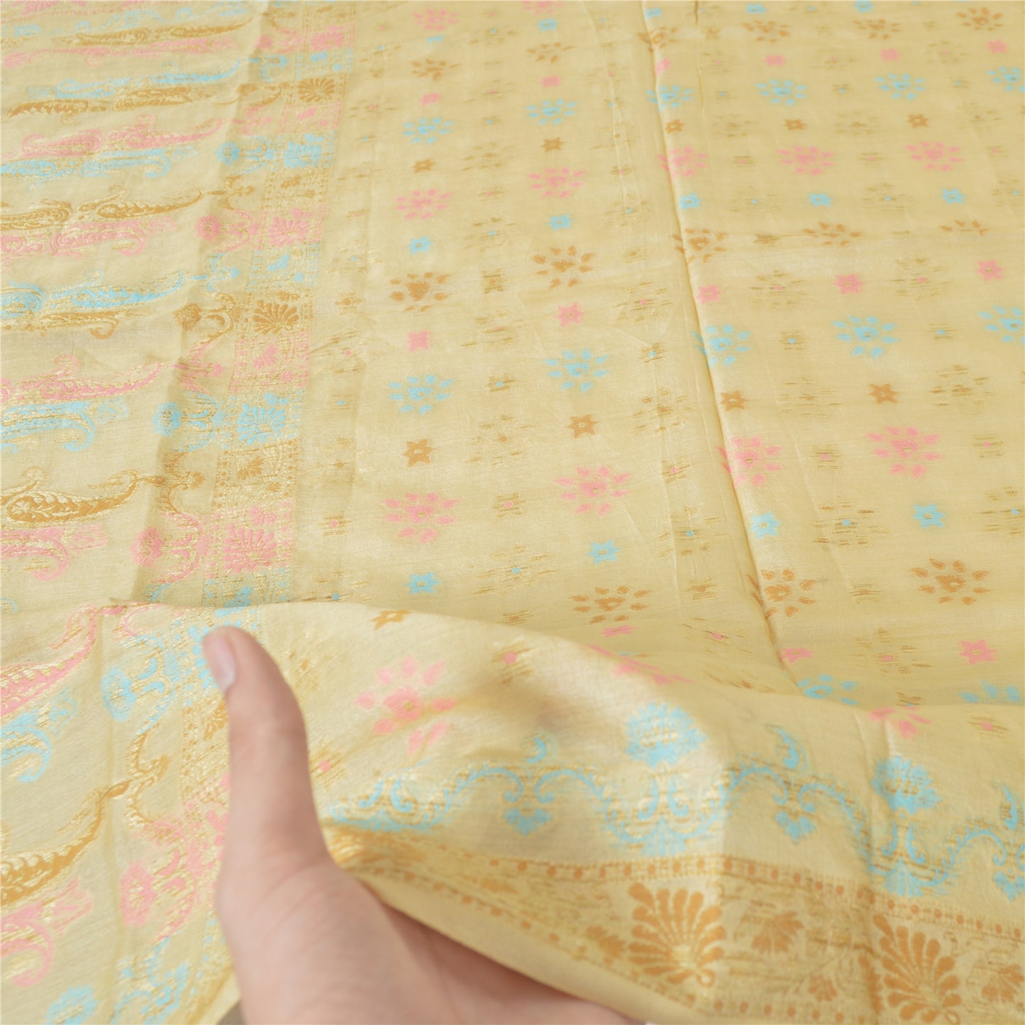 Sanskriti Vintage Cream Dupatta Long Stole Pure Silk Hand Woven Wrap Hijab/Veil