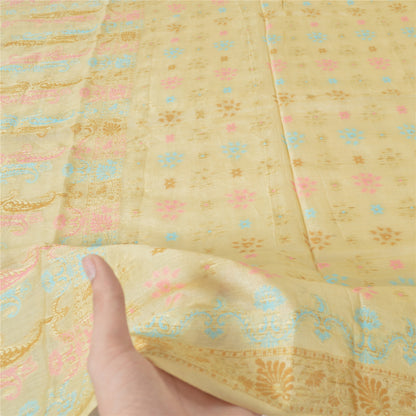 Sanskriti Vintage Cream Dupatta Long Stole Pure Silk Hand Woven Wrap Hijab/Veil