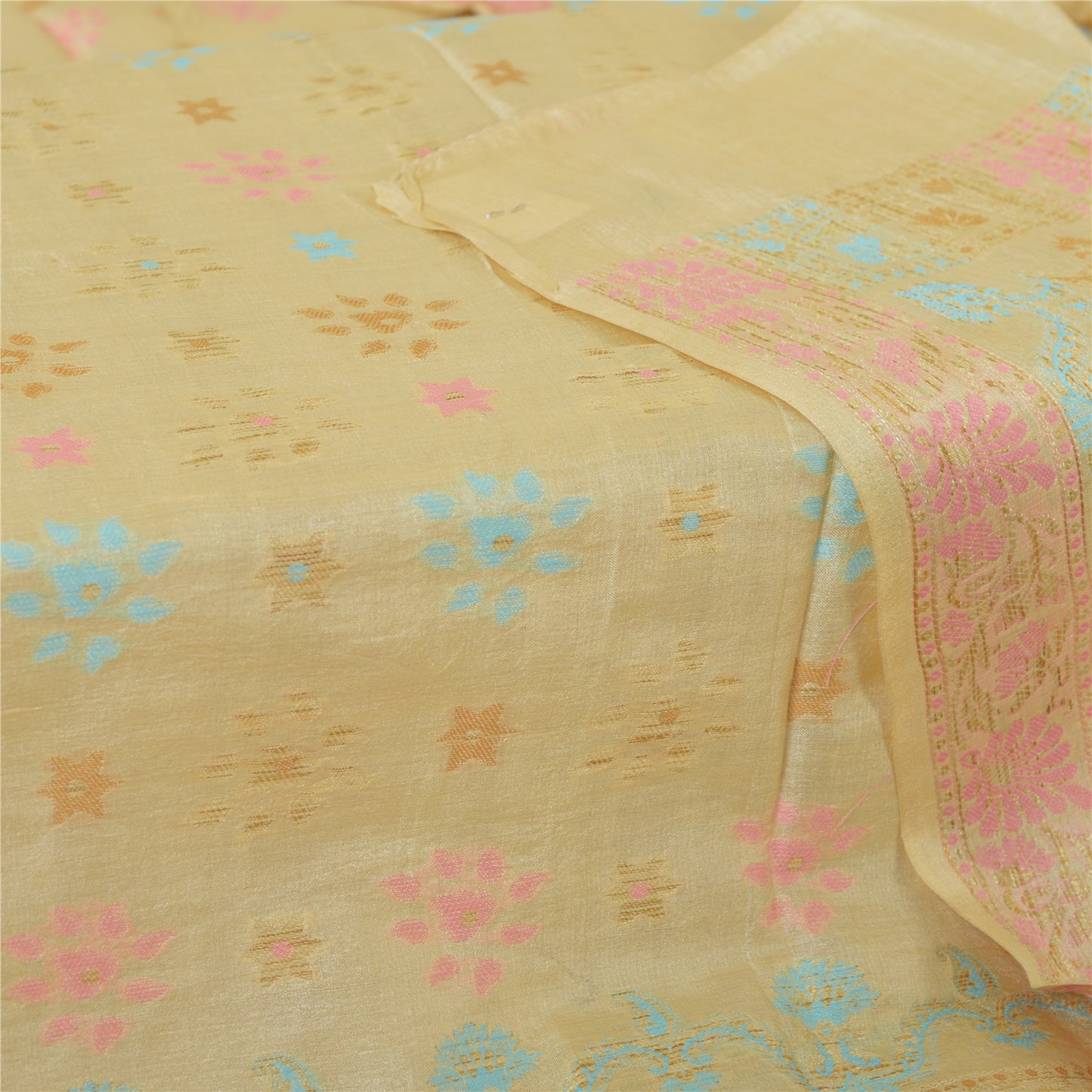 Sanskriti Vintage Cream Dupatta Long Stole Pure Silk Hand Woven Wrap Hijab/Veil