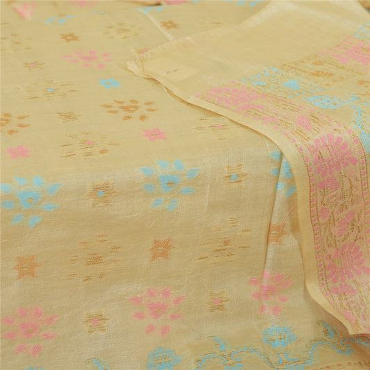 Sanskriti Vintage Cream Dupatta Long Stole Pure Silk Hand Woven Wrap Hijab/Veil