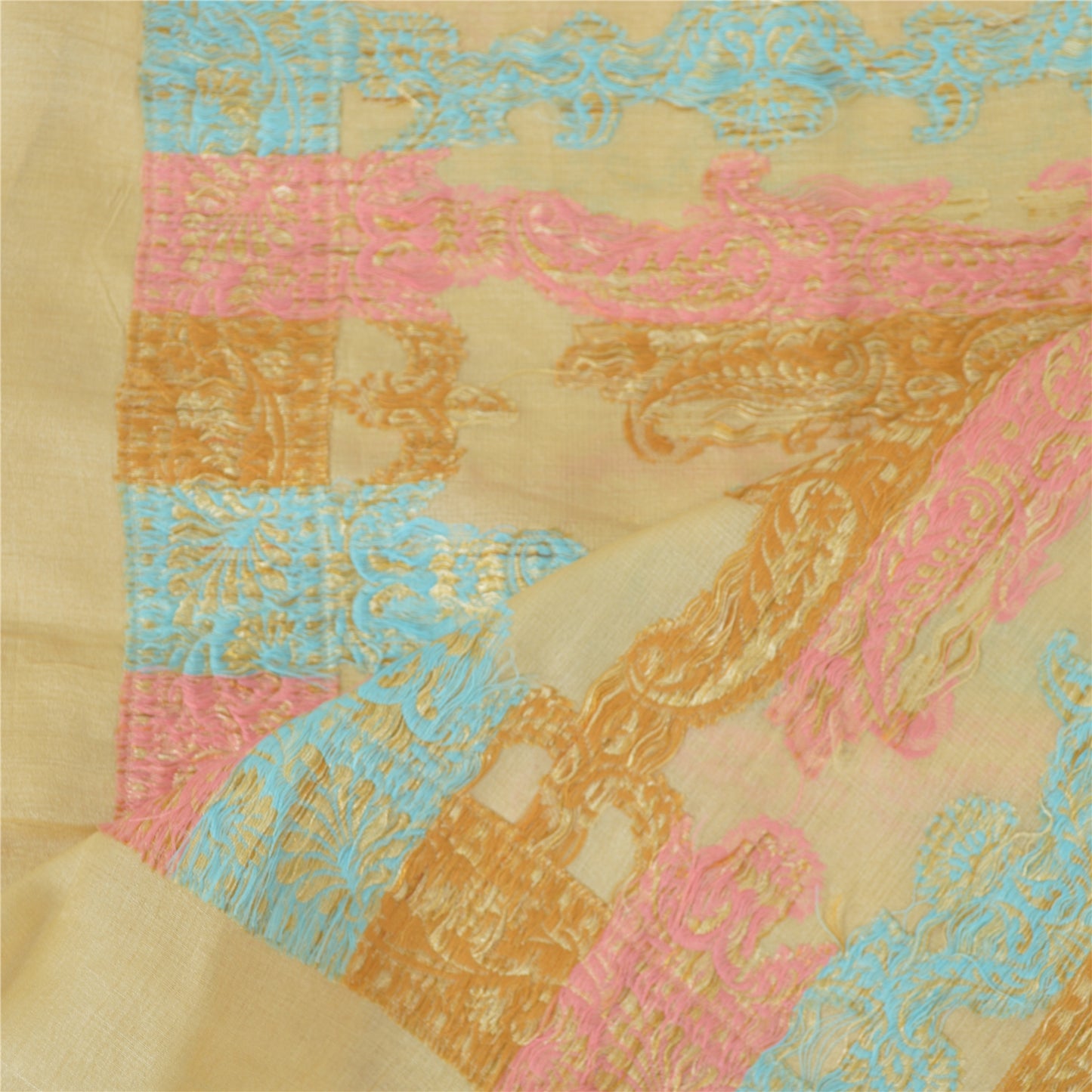 Sanskriti Vintage Cream Dupatta Long Stole Pure Silk Hand Woven Wrap Hijab/Veil