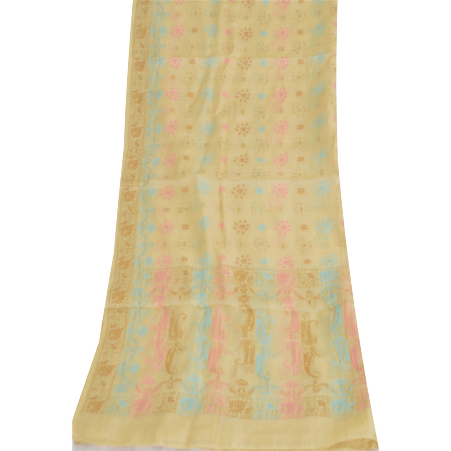 Sanskriti Vintage Cream Dupatta Long Stole Pure Silk Hand Woven Wrap Hijab/Veil