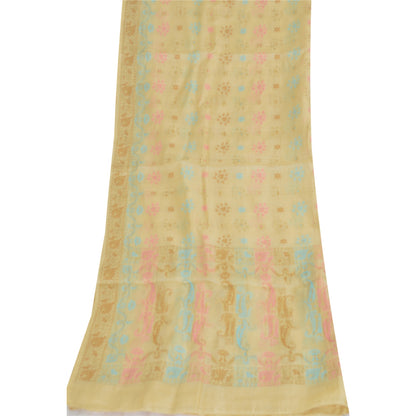 Sanskriti Vintage Cream Dupatta Long Stole Pure Silk Hand Woven Wrap Hijab/Veil