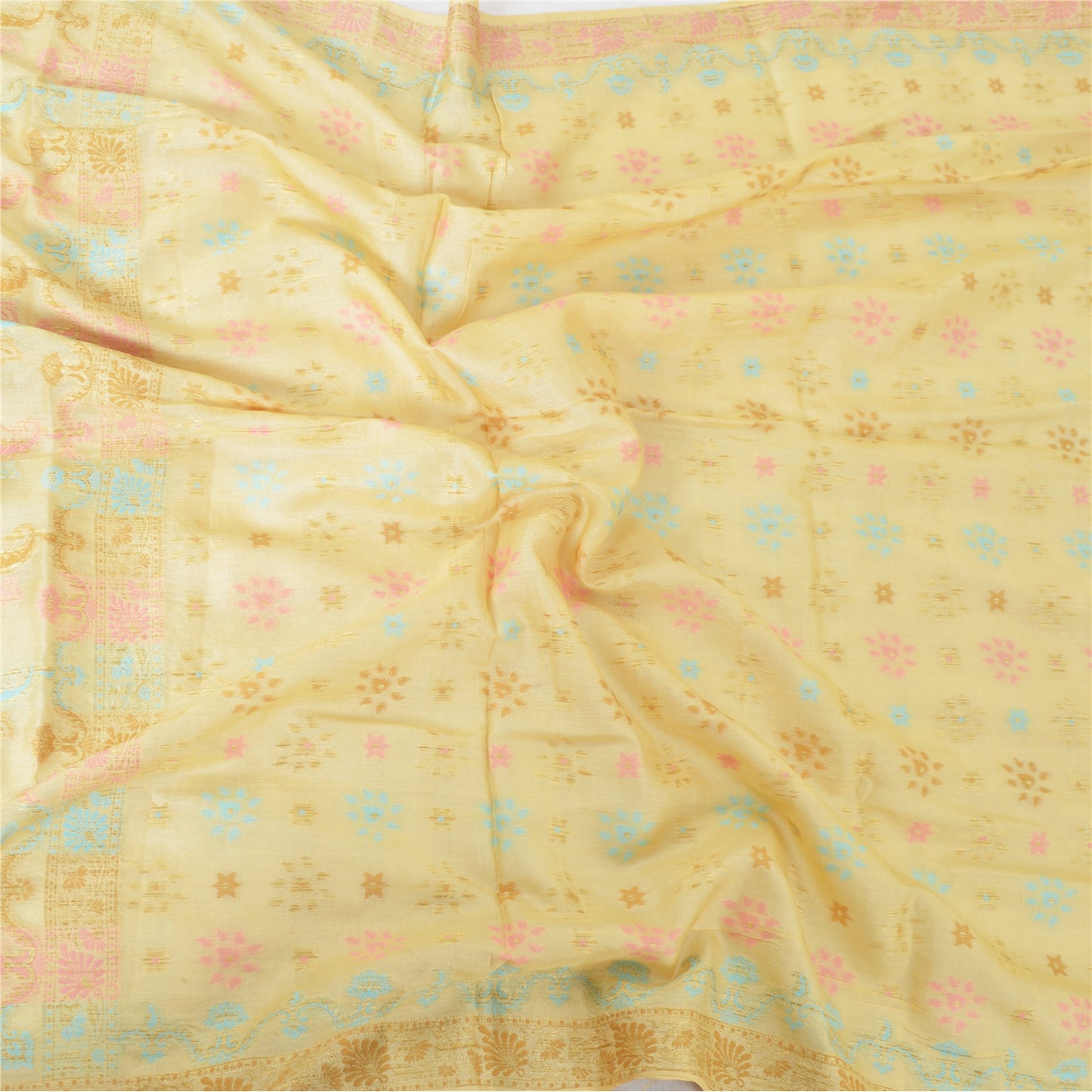 Sanskriti Vintage Cream Dupatta Long Stole Pure Silk Hand Woven Wrap Hijab/Veil