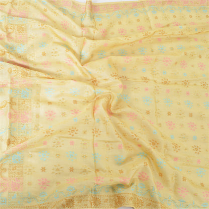 Sanskriti Vintage Cream Dupatta Long Stole Pure Silk Hand Woven Wrap Hijab/Veil