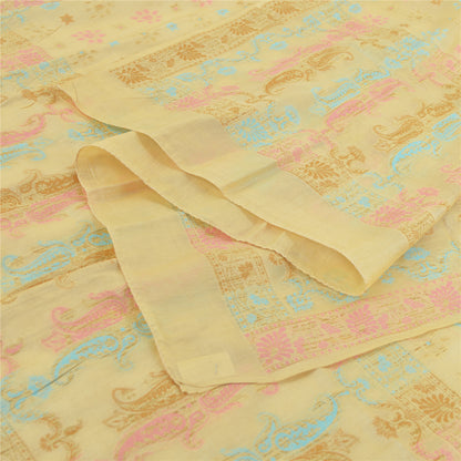 Sanskriti Vintage Cream Dupatta Long Stole Pure Silk Hand Woven Wrap Hijab/Veil