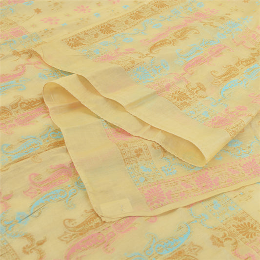 Sanskriti Vintage Cream Dupatta Long Stole Pure Silk Hand Woven Wrap Hijab/Veil