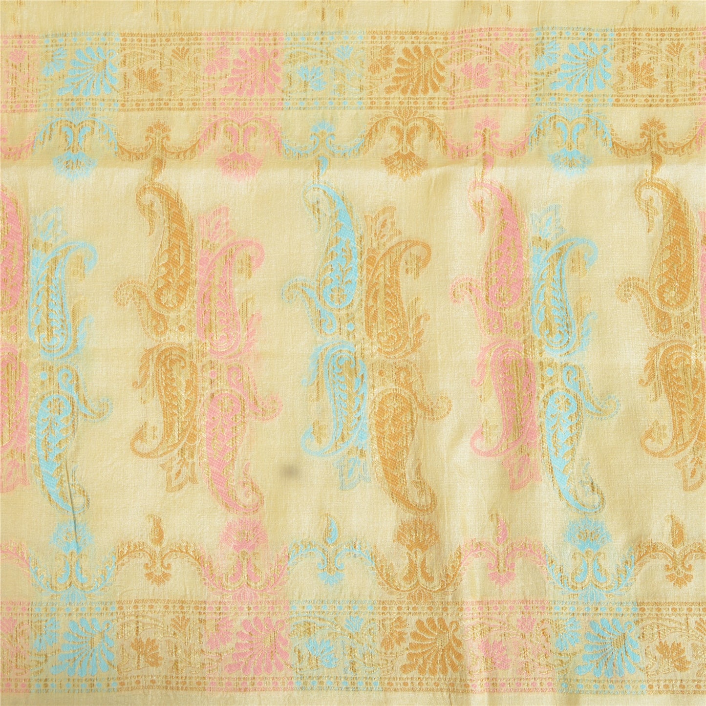 Sanskriti Vintage Cream Dupatta Long Stole Pure Silk Hand Woven Wrap Hijab/Veil