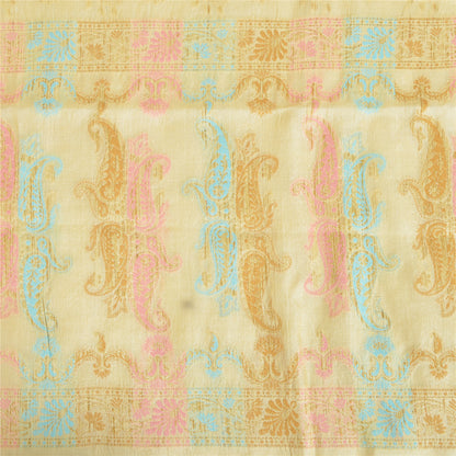 Sanskriti Vintage Cream Dupatta Long Stole Pure Silk Hand Woven Wrap Hijab/Veil