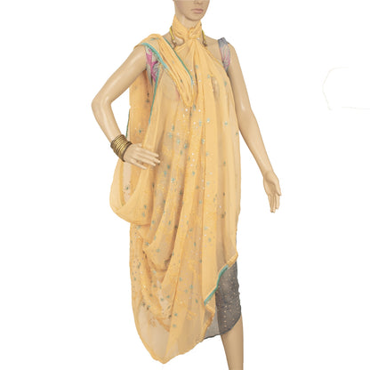 Sanskriti Vintage Dupatta Long Stole Georgette Peach Zari Hand Beaded Veil Scarf