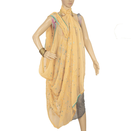 Sanskriti Vintage Dupatta Long Stole Georgette Peach Zari Hand Beaded Veil Scarf