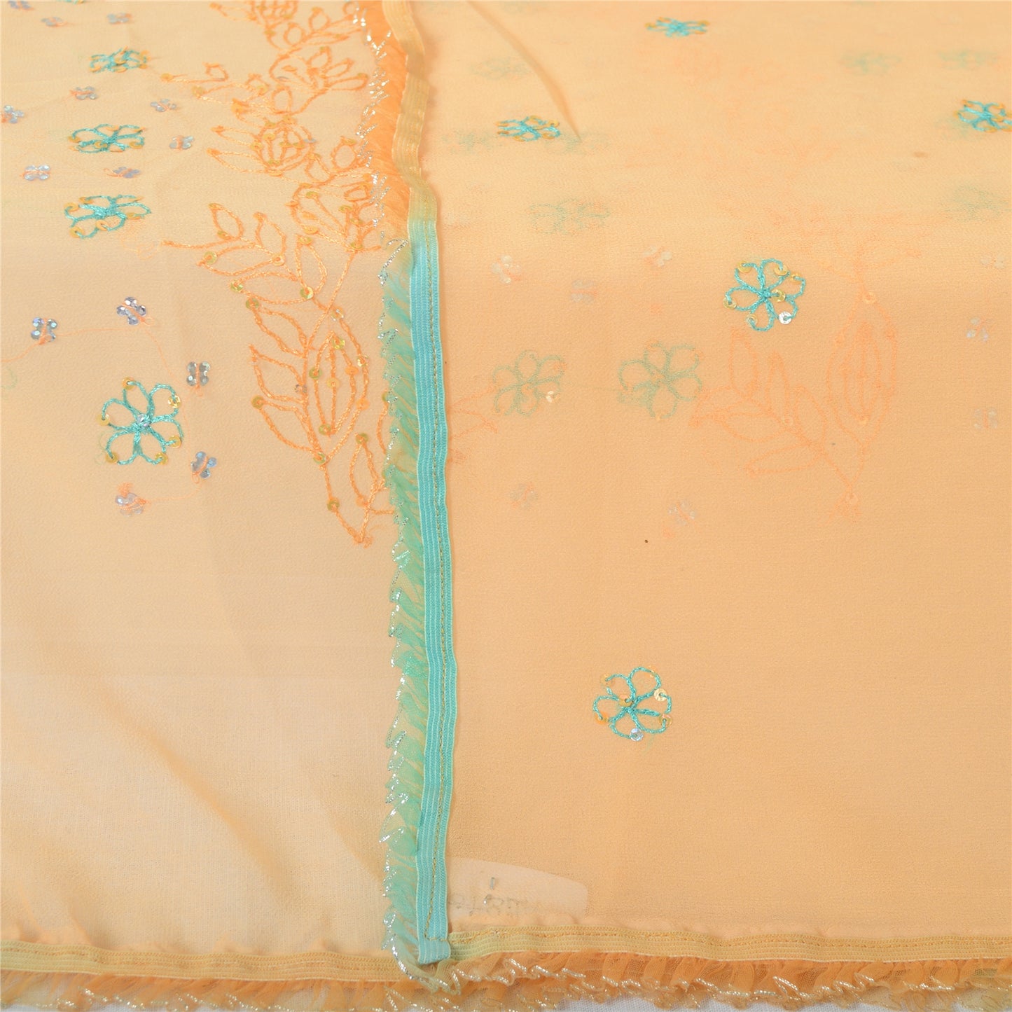 Sanskriti Vintage Dupatta Long Stole Georgette Peach Zari Hand Beaded Veil Scarf