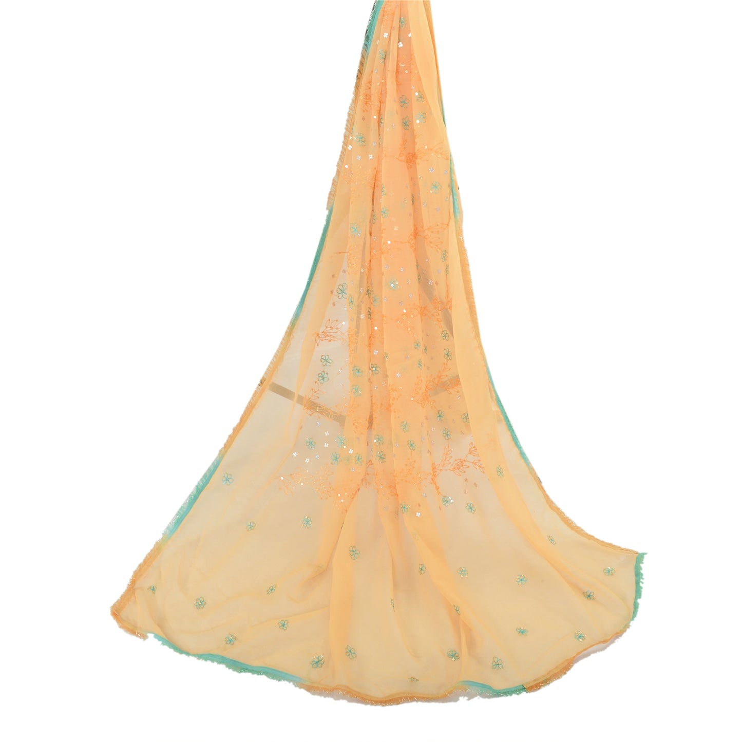 Sanskriti Vintage Dupatta Long Stole Georgette Peach Zari Hand Beaded Veil Scarf