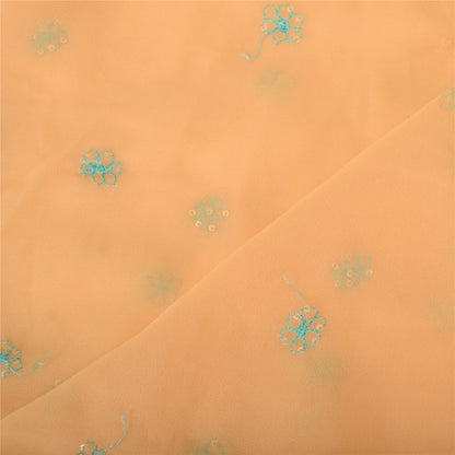 Sanskriti Vintage Dupatta Long Stole Georgette Peach Zari Hand Beaded Veil Scarf