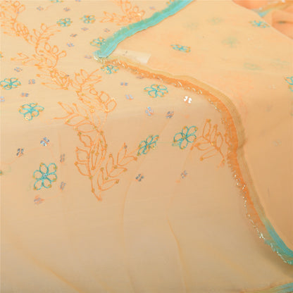 Sanskriti Vintage Dupatta Long Stole Georgette Peach Zari Hand Beaded Veil Scarf