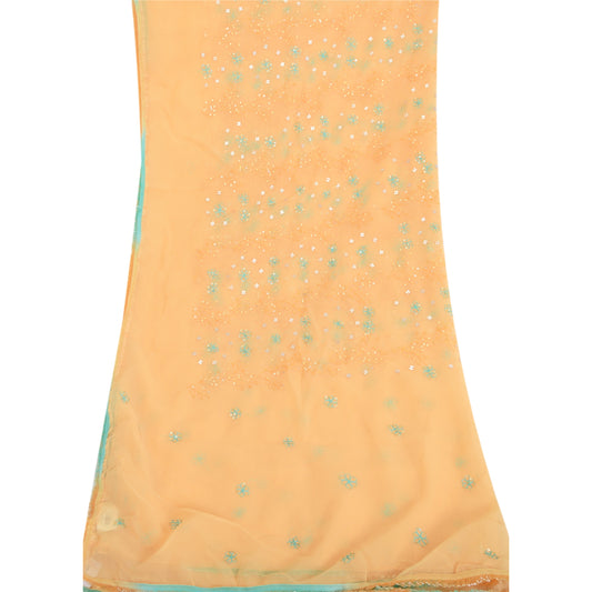 Sanskriti Vintage Dupatta Long Stole Georgette Peach Zari Hand Beaded Veil Scarf