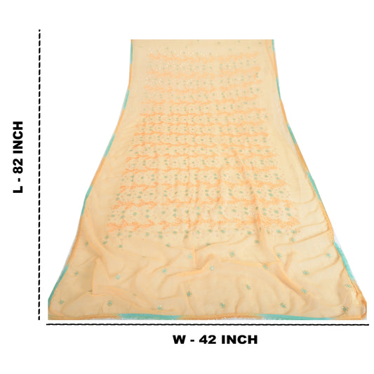 Sanskriti Vintage Dupatta Long Stole Georgette Peach Zari Hand Beaded Veil Scarf