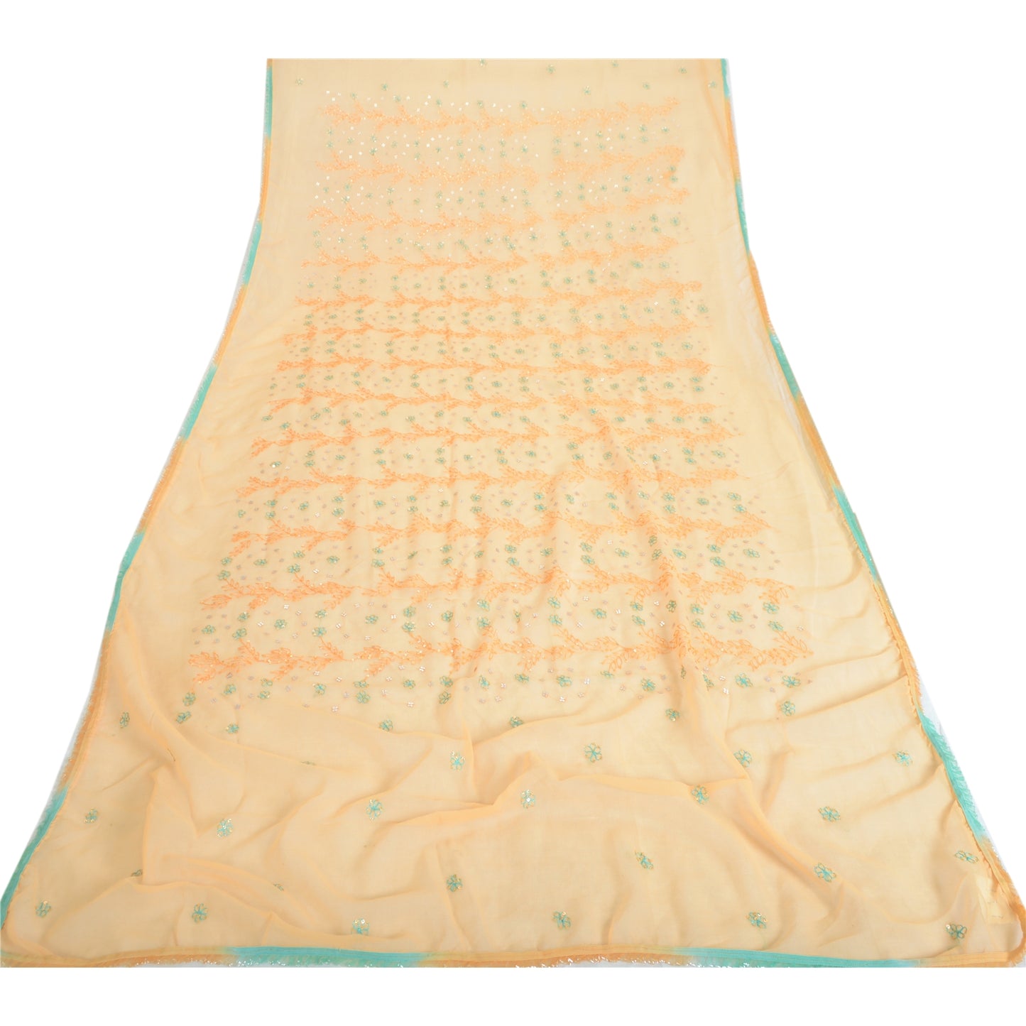 Sanskriti Vintage Dupatta Long Stole Georgette Peach Zari Hand Beaded Veil Scarf