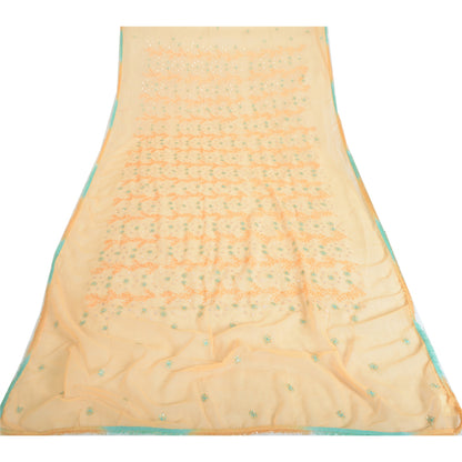 Sanskriti Vintage Dupatta Long Stole Georgette Peach Zari Hand Beaded Veil Scarf