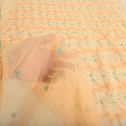 Sanskriti Vintage Dupatta Long Stole Georgette Peach Zari Hand Beaded Veil Scarf