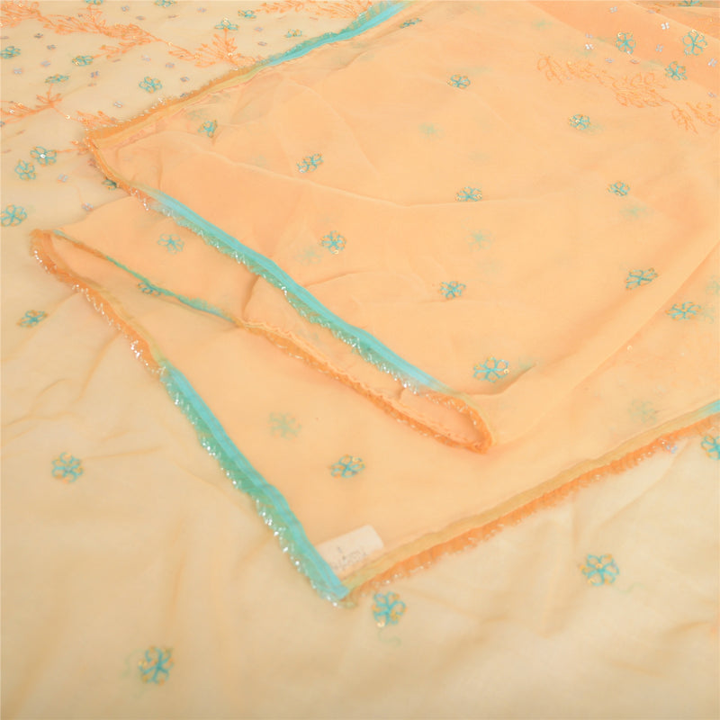 Sanskriti Vintage Dupatta Long Stole Georgette Peach Embroidered Sequins Veil