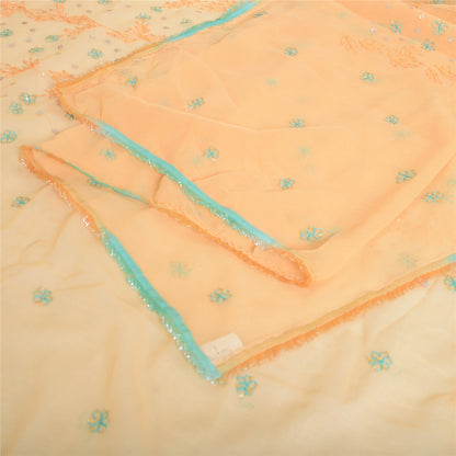 Sanskriti Vintage Dupatta Long Stole Georgette Peach Zari Hand Beaded Veil Scarf