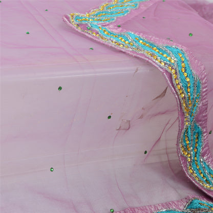 Sanskriti Vintage Dupatta Long Stole Net Mesh Purple Hand Beaded Wrap Veil