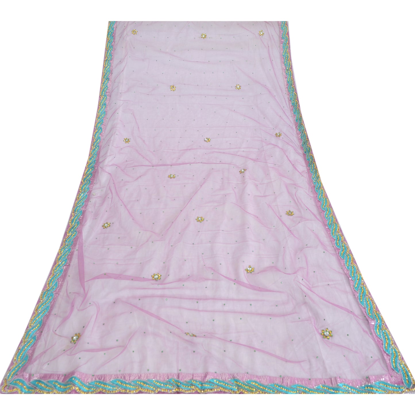 Sanskriti Vintage Dupatta Long Stole Net Mesh Purple Hand Beaded Wrap Veil