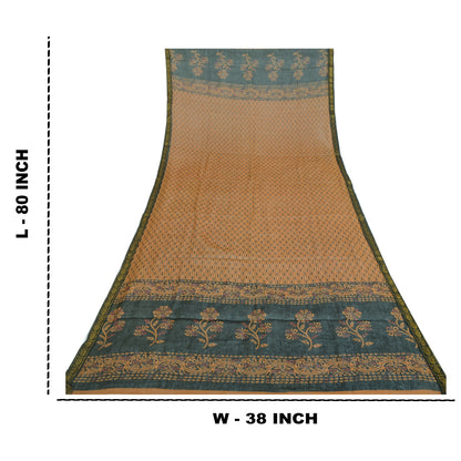 Sanskriti Vintage Dupatta Lang Stola Bomuld Mørkegul Slør Trykt Sjal Halstørklæder