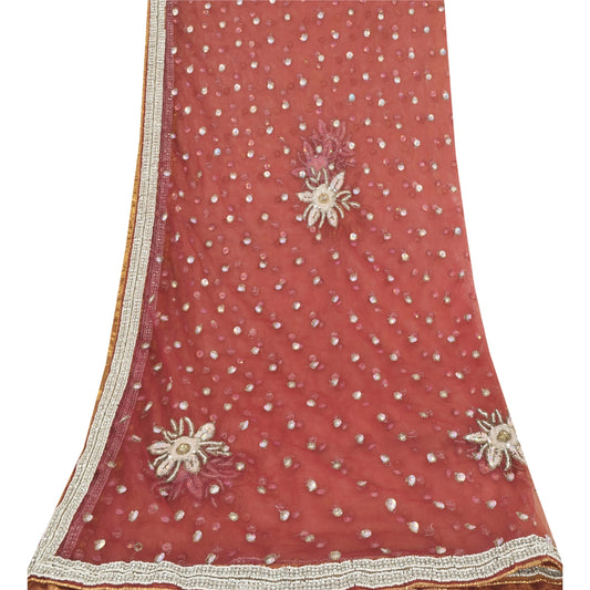 Sanskriti Vintage Indian Dupatta Long Stole Net Mesh Hand Beaded Ethnic Scarves