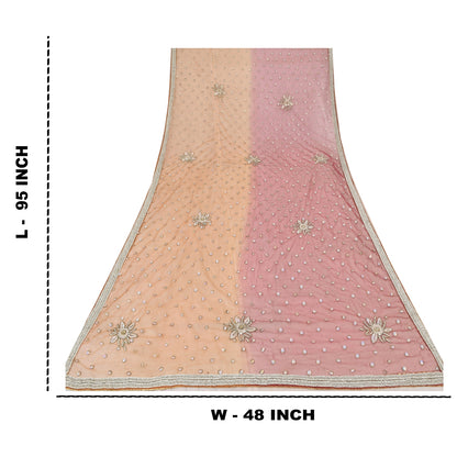 Sanskriti Vintage Indian Dupatta Long Stole Net Mesh Hand Beaded Ethnic Scarves