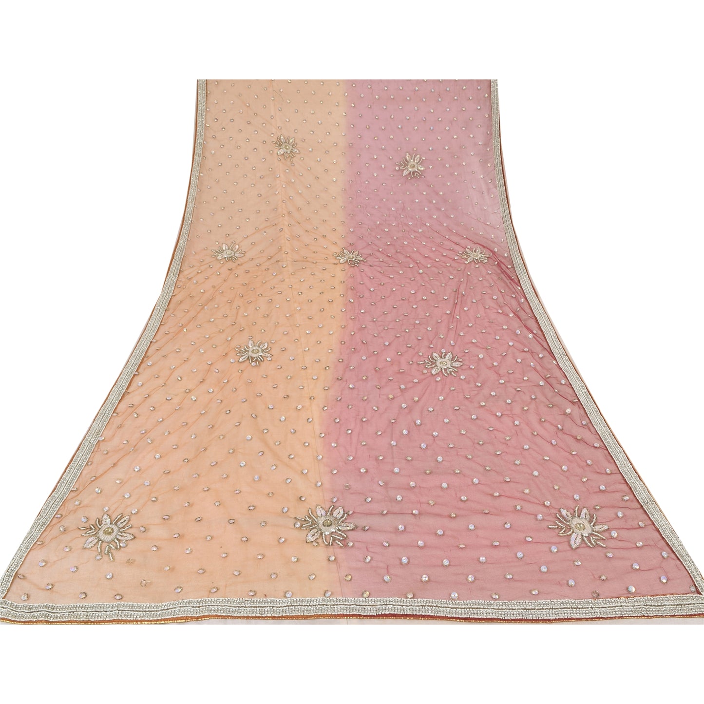 Sanskriti Vintage Indian Dupatta Long Stole Net Mesh Hand Beaded Ethnic Scarves