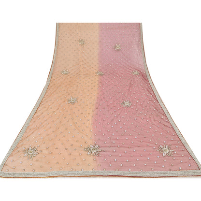 Sanskriti Vintage Indian Dupatta Long Stole Net Mesh Hand Beaded Ethnic Scarves