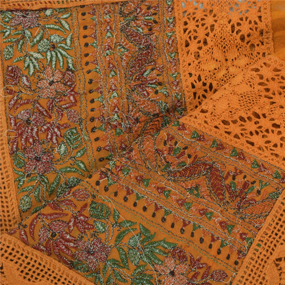 Sanskriti Vintage Dupatta Lange Stol Georgette Gule Slør Broderede Tørklæder