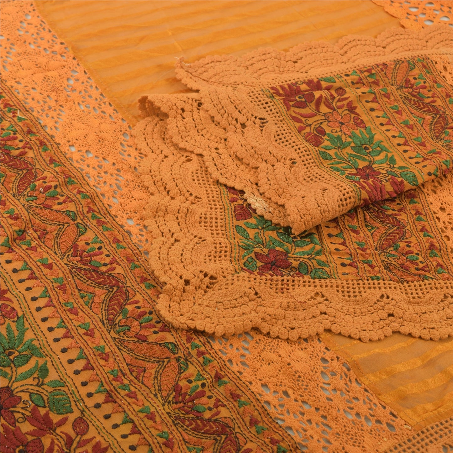 Sanskriti Vintage Dupatta Lange Stol Georgette Gule Slør Broderede Tørklæder