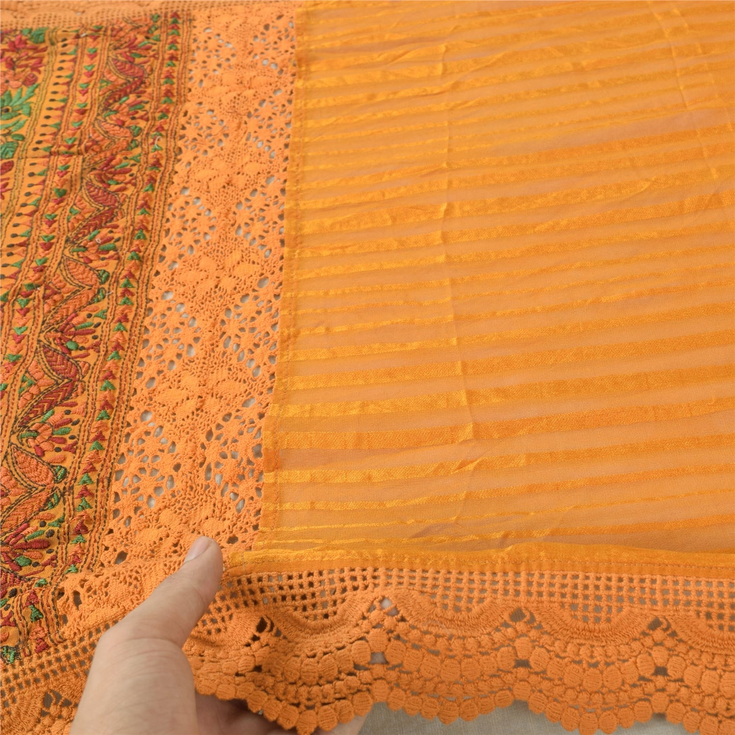 Sanskriti Vintage Dupatta Lange Stol Georgette Gule Slør Broderede Tørklæder