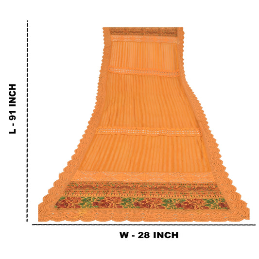 Sanskriti Vintage Dupatta Long Stole Georgette Yellow Veil Embroidered Scarves